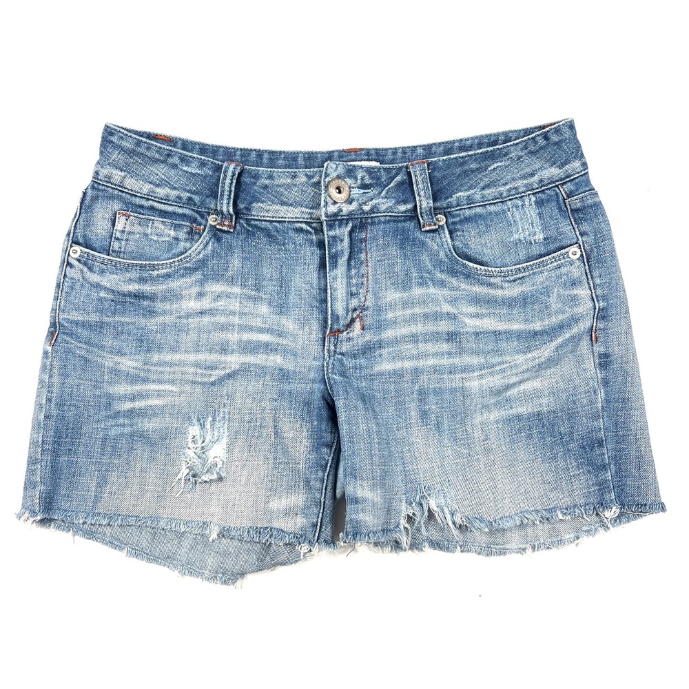 Jacob Connexion Distressed Denim Shorts Light Wash Raw Hem Low Rise Size 30 Y2K‎